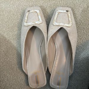 Sam Edelman Lin Fabric Bit Buckle Square Toe Career Buckle Detail Flat Mules